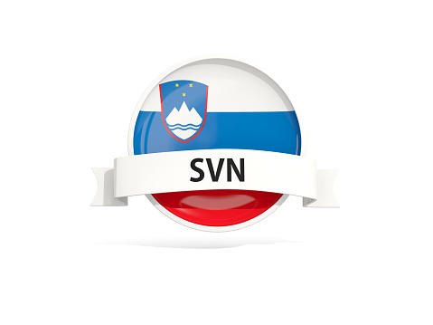 Flag of slovenia with banner and country code isolated on white. 3D illustration
