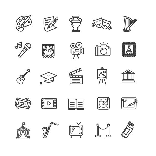 Culture and Creative Fine Art Icons Set. Vector Culture and Creative Fine Art Line Icons Set Element Design for Web. Vector illustration music and entertainment icons stock illustrations