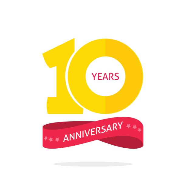10 years anniversary logo template, 10th anniversary icon label, ten year birthday party symbol 10 years anniversary logo template with a shadow on circle and number, 10th anniversary icon label, ten year birthday party symbol isolated on white background 11 stock illustrations