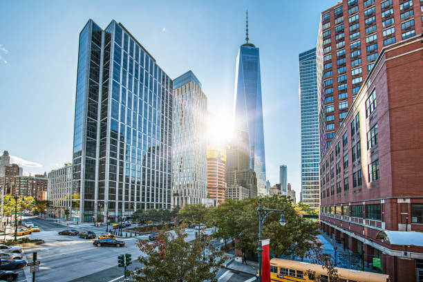 One World Trade Center against sky on sunny day