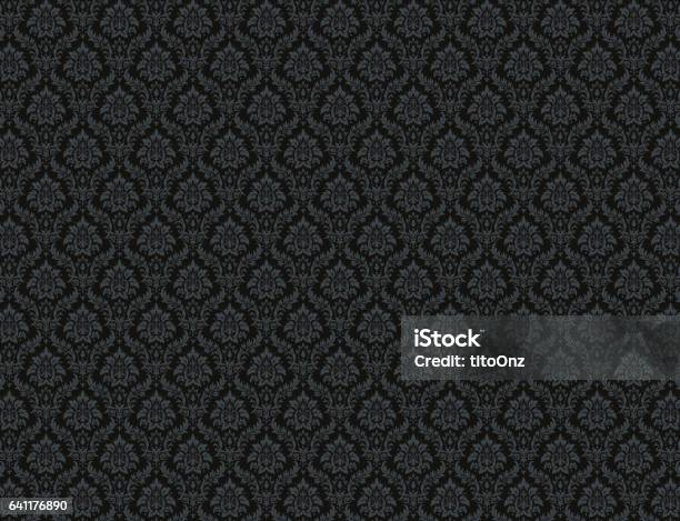 Black Damask Pattern Background Stock Illustration - Download Image Now - Damask, Tapestry, Black Color