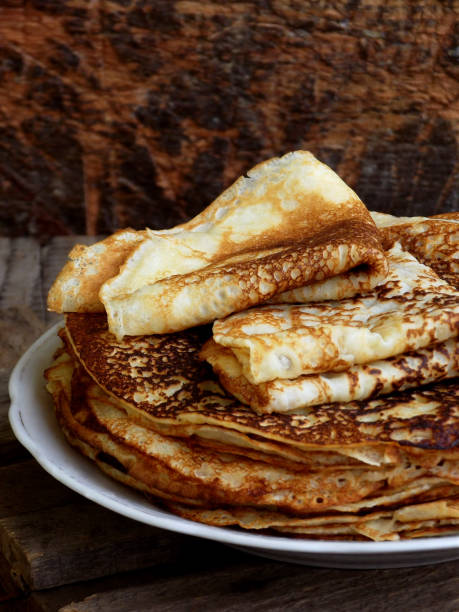 istock Fried crepes on the plate. Russian pancakes. 641177644