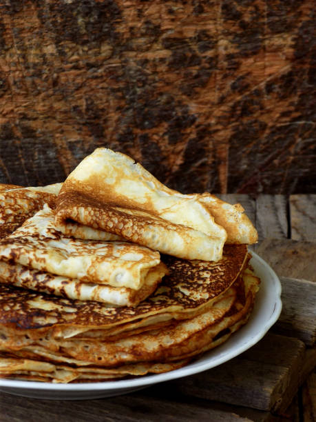 istock Fried crepes on the plate. Russian pancakes. 641177744