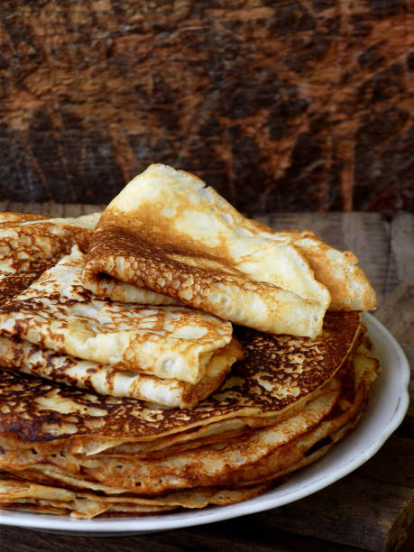 istock Fried crepes on the plate. Russian pancakes. 641177748