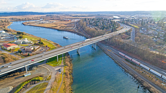 Interstate 5 Bridge over the Snohomish River in Everett, Washington State, USA