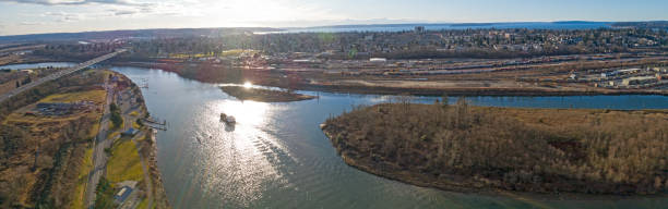 istock Everett Washington USA Snohomish River I5 Bridge Aerial Panoramic View 641178882