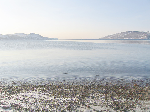 The sea in the winter in Magadan, Russia.