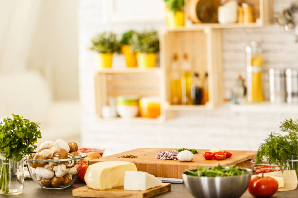 istock Chopped and sliced vegetables on cutting board 641182300