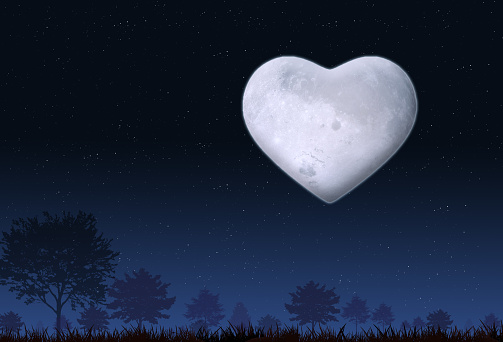 nature holiday backgroud with heart shape moon at night