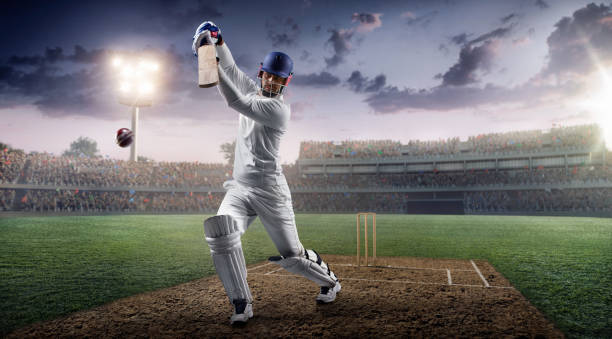 grillo: batsman allo stadio in azione - battitore del cricket foto e immagini stock