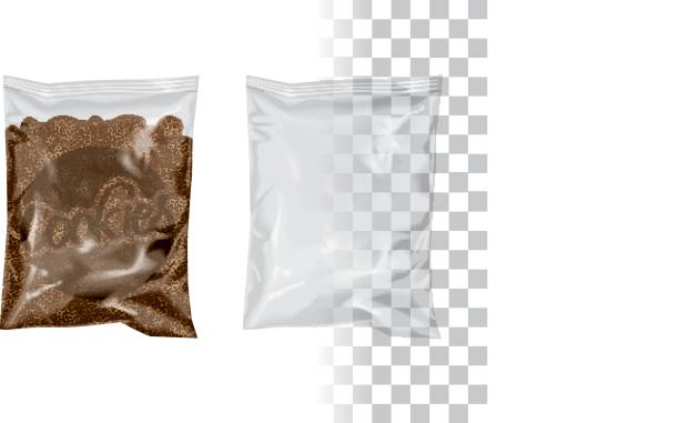 wymień produkt na swój produkt, zmień "cookies" przez logo / design mockup transparent plastic package foil bag bag touch snack cookie chips - airtight food box package stock illustrations