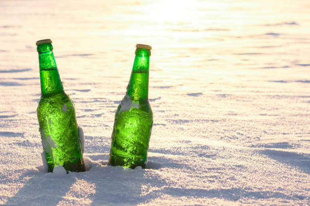 istock Two bottles of cold beer on the snow. 641188010