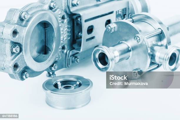 Fittings And Ball Valve With Selective Focus On Thread Fittings Stock Photo - Download Image Now