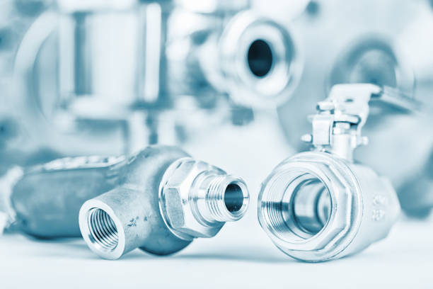 istock Fittings and ball valve with selective focus on thread fittings 641188316