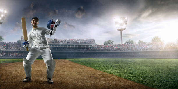 istock Cricket: Happy batsman on the stadium 641190120