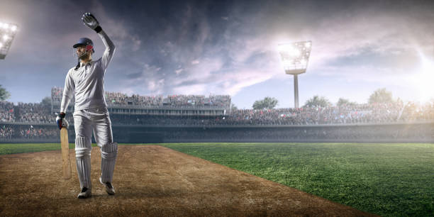 istock Cricket: Happy batsman on the stadium 641190400