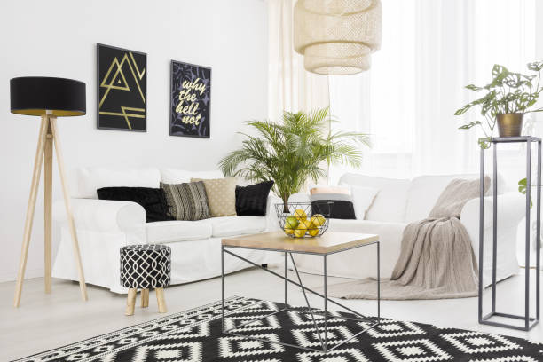 istock Black and white living room 641190408