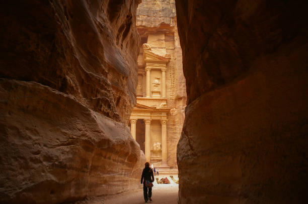 istock The Treasury View from the Siq at Petra, Jordan 641191174