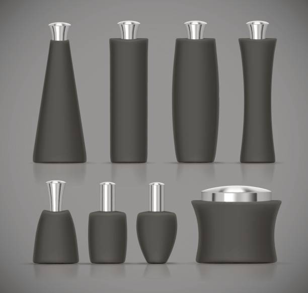 istock Set of dark Luxury cosmetic packaging collection with silver cap and blank space for your design isolated vector illustration 641192318