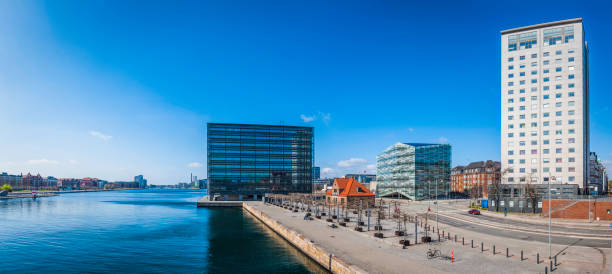 istock Modern architecture highrises overlooking waterfront promenade panorama Copenhagen Denmark 641193360