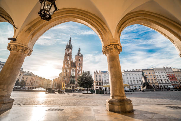 Market square in Krakow, Poland Market square in historic city of Krakow, Poland marys stock pictures, royalty-free photos & images