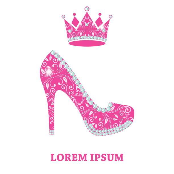 istock Glamour design elements of magenta shoe and crown 641196476