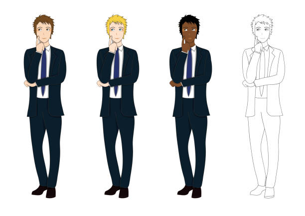 Business Man Thinking to Make Decision. Full Body Vector Illustration Set Handsome Business Man Thinking to Make Decision. Full Body Vector Illustration. isolated on White Background good looking man looking up stock illustrations