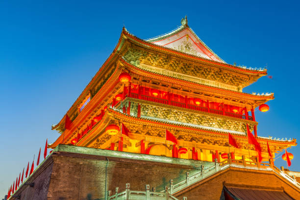 istock ancient tower at dusk in xian city wall ,China 641202292