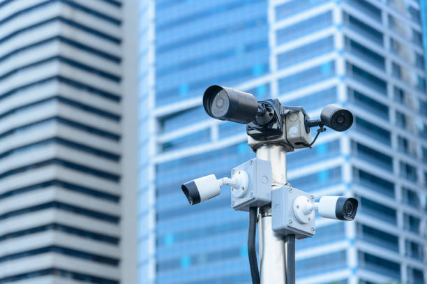 security camera and urban video stock photo