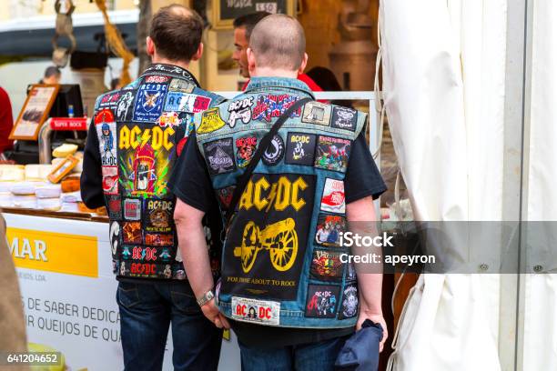 Lisbon Portugal 05 06 2016 Two Fans Of Band Acdc Wearing Jackets