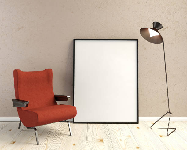 istock 3d illustration, interior with chair and canvas. 641205608