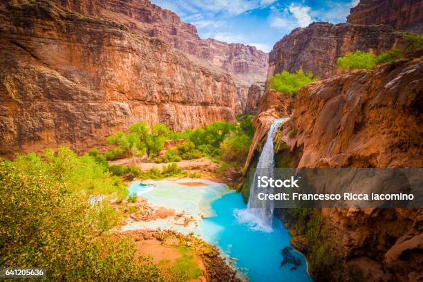 Havasu Falls Arizona Grand Canyon Stock Photo - Download Image Now - Havasu Falls, Mooney Falls, Havasupai Indian Reservation