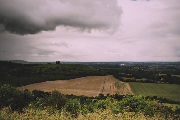 istock Cloudy view over the Chilterns in Buckinghamshire Vintage Retro Filter. 641209368