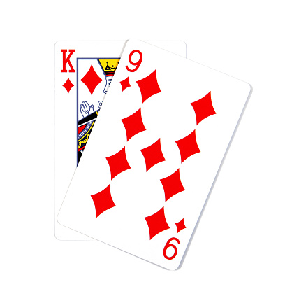 Two cards isolated on white.K and 9 playing cards in diamond isolated