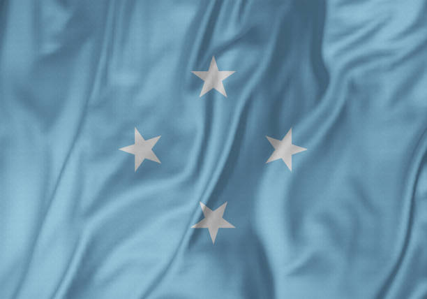 Closeup of Ruffled Micronesia Flag, Micronesia Flag Blowing in Wind