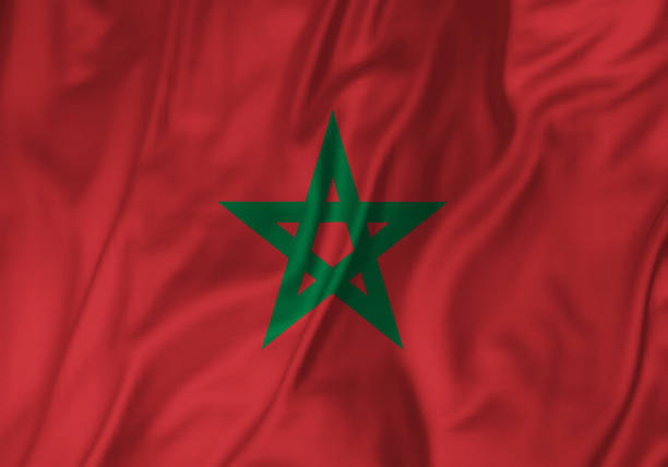 Closeup of Ruffled Morocco Flag, Morocco Flag Blowing in Wind