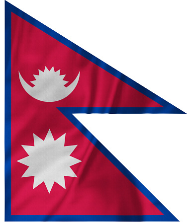 Closeup of Ruffled Nepal Flag, Nepal Flag Blowing in Wind