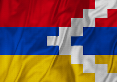 Closeup of Ruffled Nagorno Karabakh Flag, Nagorno Karabakh Flag Blowing in Wind