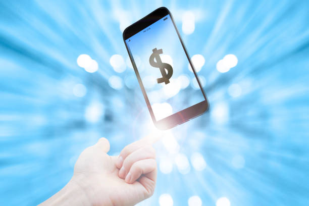 istock Transparent smartphone with Dollar symbol screen on hand 641219978