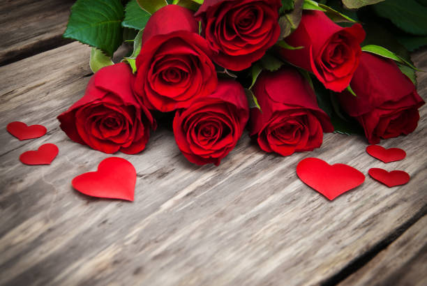 istock Red rose and hearts 641226226