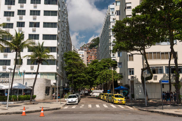 Rio de Janeiro, Brazil - January 15, 2017:Hotel and apartment buildings at Avenida Atlantica avenue in Copacabana beach.
