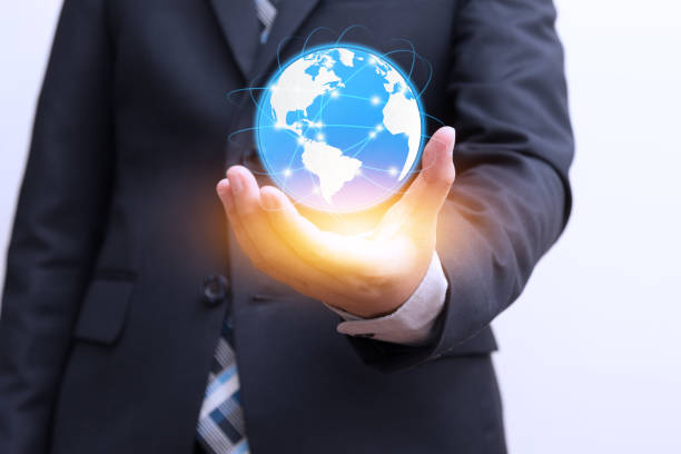 istock Global connection with digital planet in hand and orange light 641248110