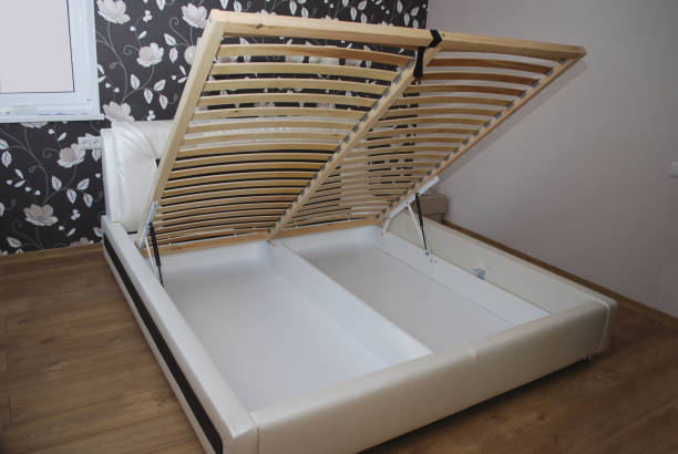 istock Slats under the mattress for the bed. Lifting mechanism. 641250848