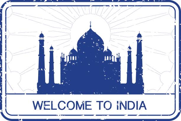 ilustrações de stock, clip art, desenhos animados e ícones de taj mahal carimbo - passport postage stamp india passport stamp