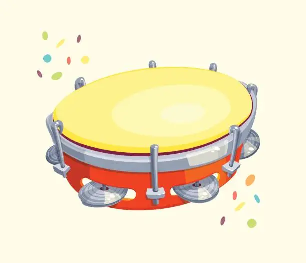 Vector illustration of Tambourine with Confetti