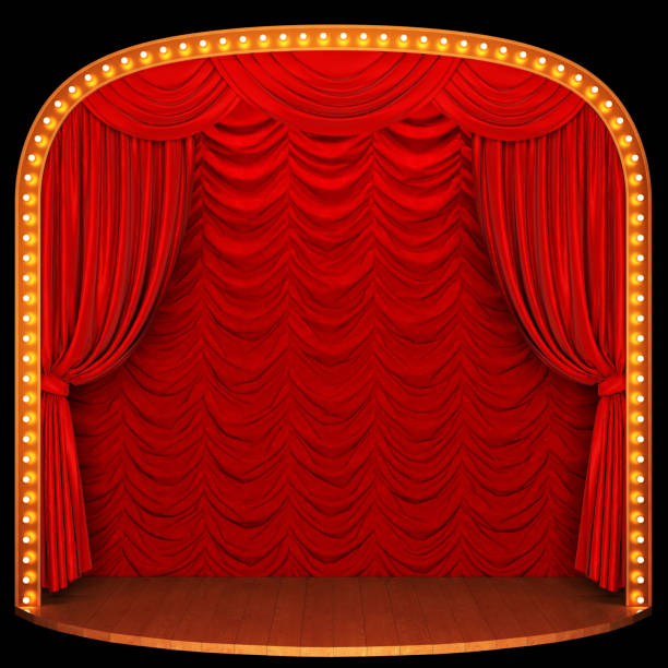 istock Stage with red curtain and lights 641252994