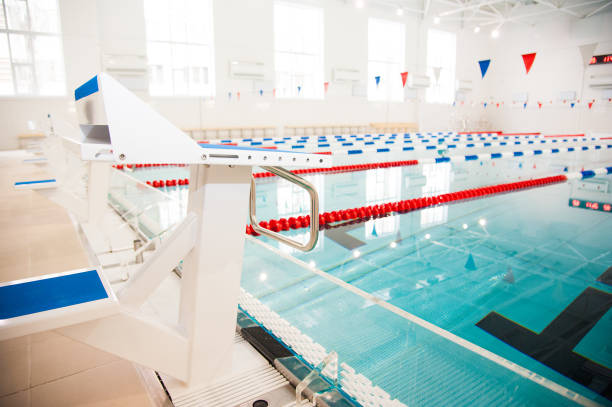 istock Lanes of a competition swimming pool 641253456