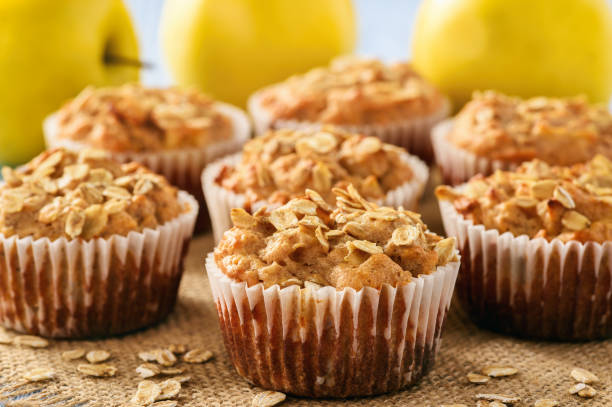istock Oat muffins with apples and cinnamon. 641258130