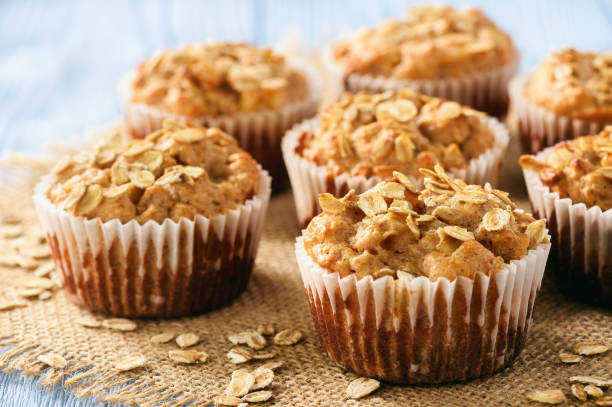 istock Oat muffins with apples and cinnamon. 641258132