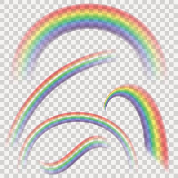 Transparent realistic colorful rainbow set. Rainbow collection isolated on transparent vector background. Different rainbows ready to used on raster images for realistic effect. rainbow light effect transparent stock illustrations